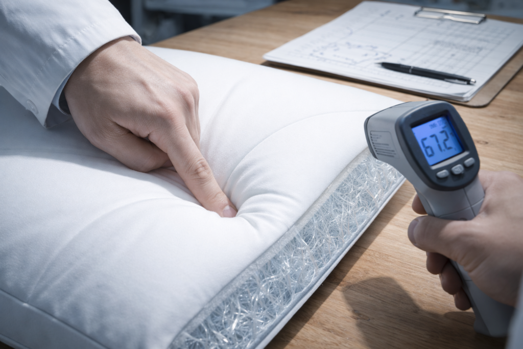 セルフ整体研究家がブレインスリープピローの効果を検証している様子